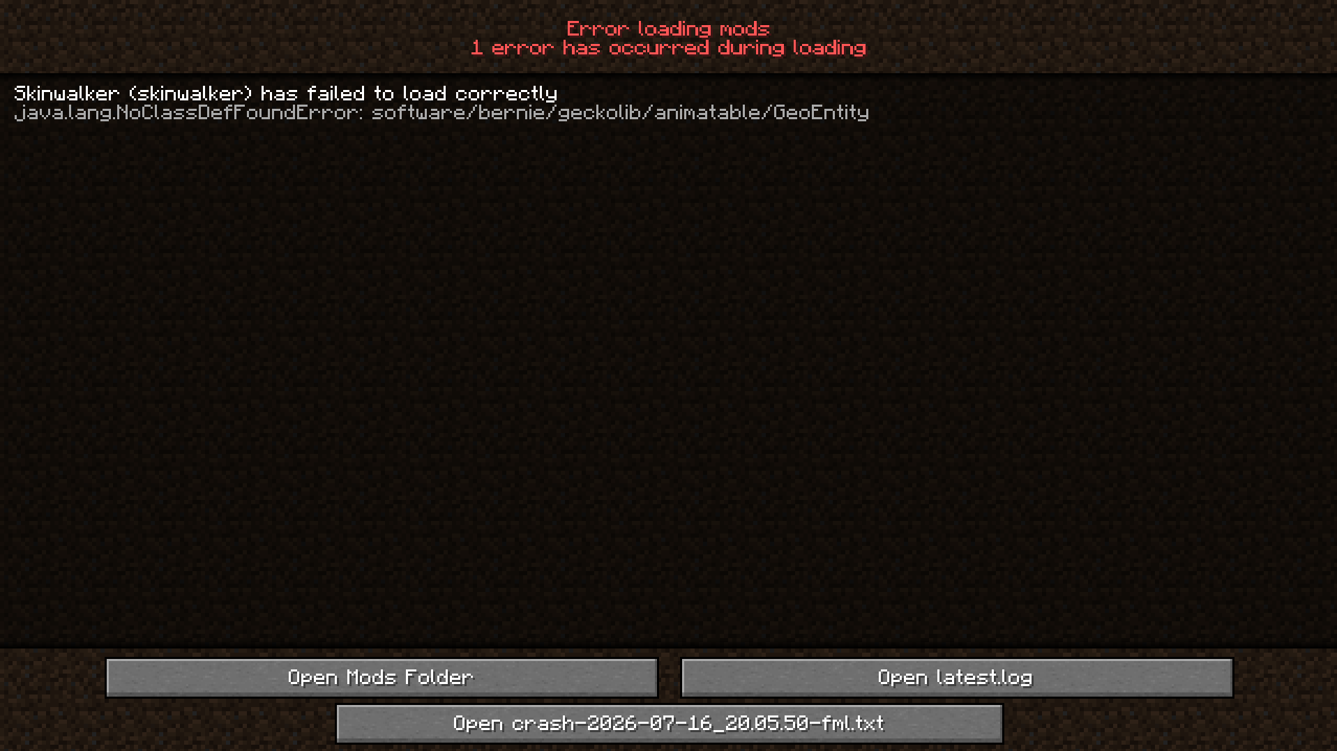 Minecraft Hata Ekranı